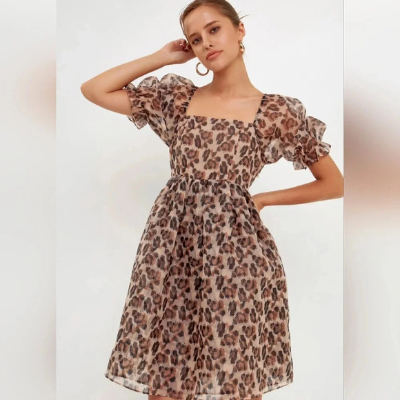 🐆HOST PICK🐆Endless Rose Organza Animal Fluffy Sleeves Baby Doll Dress size S - Picture 3 of 9